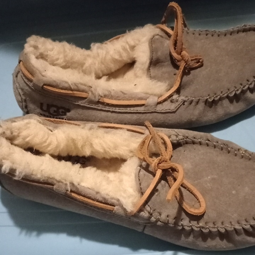 UGG Tan and Cream Suede Moccasins